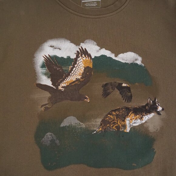 Retreat Brown Eagle Wolf Graphic Crewneck Sweatshirt Cotton Blend XXL - Picture 8 of 10